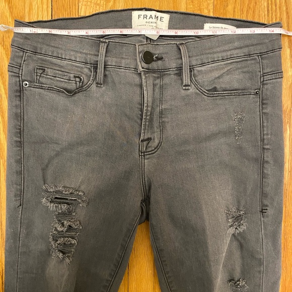 FRAME Le Skinny De Jeanne Satine Rips in Grey Shred Size 28 | 50% Modal - Picture 10 of 12